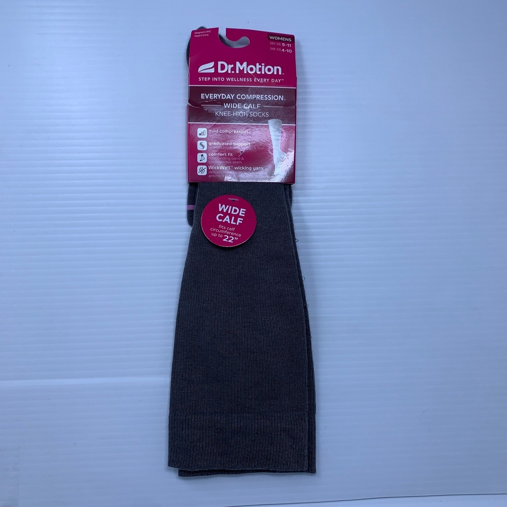 Dr. Motion Womens 9-11 Grey Wide Calf Compression Knee-High Socks NWT